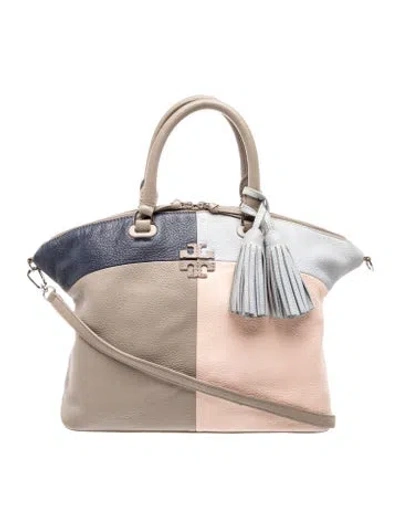 Pre-owned Tory Burch Leather Top Handle Bag In Grey