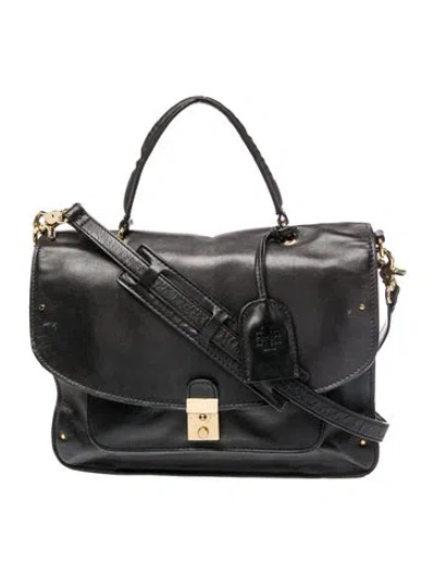 Pre-owned Tory Burch Leather Top Handle Bag Vintage In Black