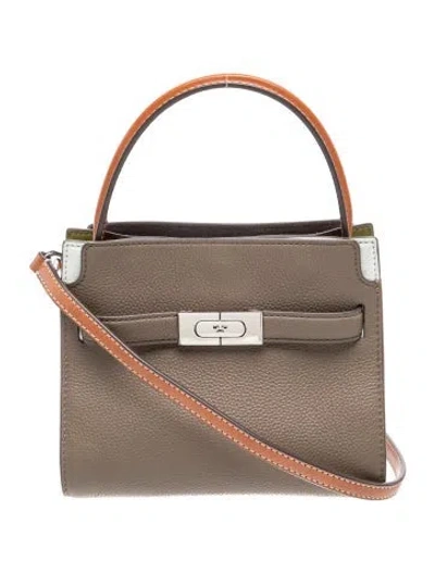 Pre-owned Tory Burch Leather Tory Lee Radziwill Double Bag Petite In Grey