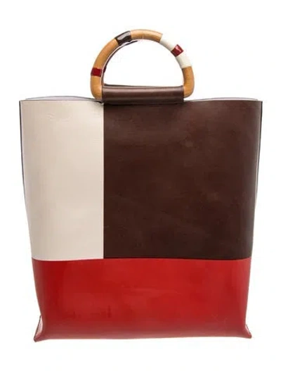 Pre-owned Tory Burch Leather Tote In Brown/neutrals/red