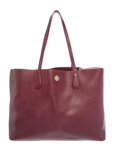 Pre-owned Tory Burch Leather Tote In Burgundy