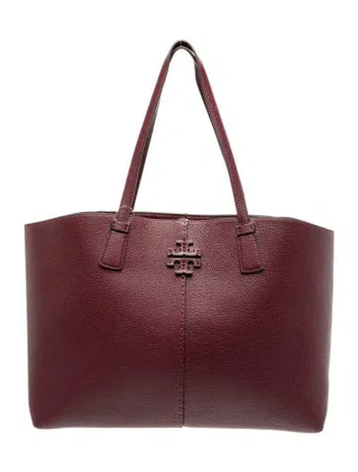 Pre-owned Tory Burch Leather Tote In Burgundy