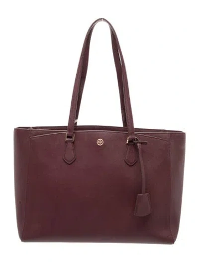 Pre-owned Tory Burch Leather Tote In Burgundy