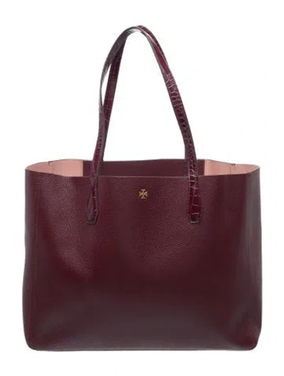 Pre-owned Tory Burch Leather Tote In Burgundy