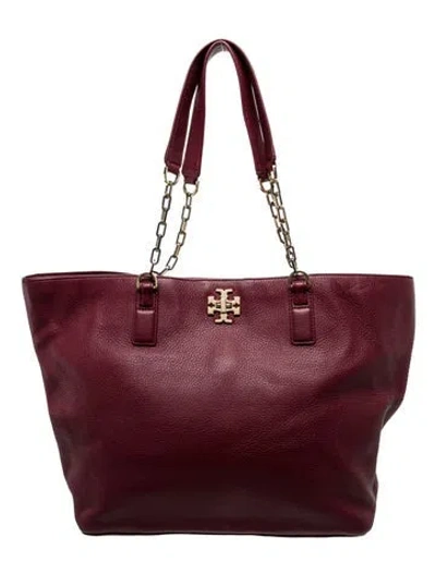Pre-owned Tory Burch Leather Tote In Burgundy