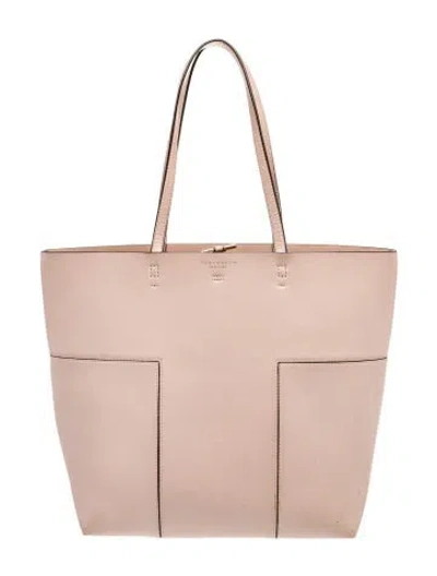 Pre-owned Tory Burch Leather Tote In Gray