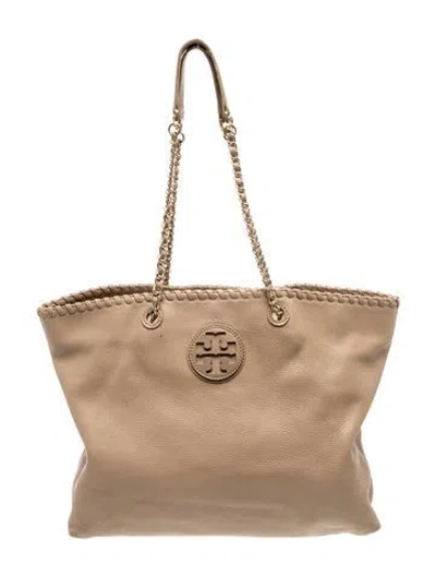 Pre-owned Tory Burch Leather Tote In Neutrals