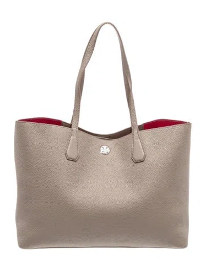 Pre-owned Tory Burch Leather Tote W/ Tags In Grey