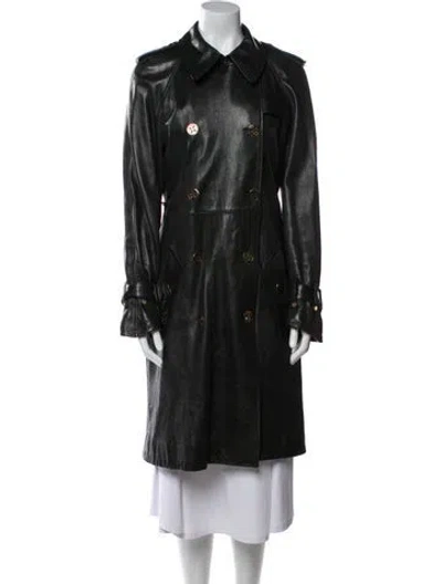 Pre-owned Tory Burch Leather Trench Coat In Black