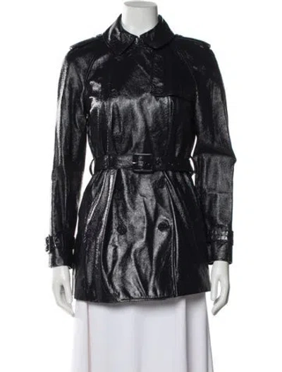 Pre-owned Tory Burch Leather Trench Coat In Blue