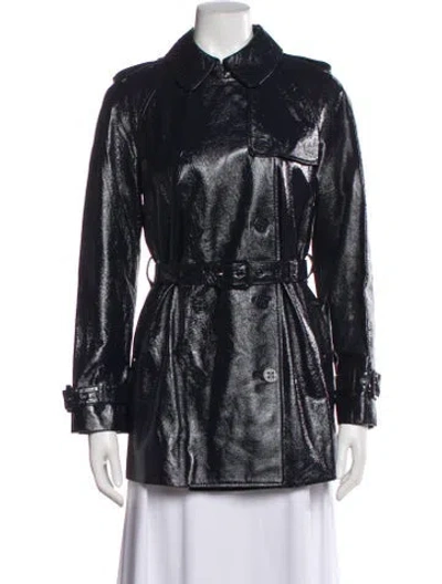 Pre-owned Tory Burch Leather Trench Coat In Blue