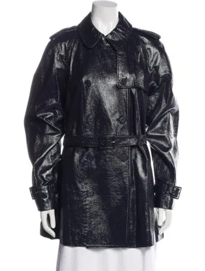 Pre-owned Tory Burch Leather Trench Coat In Blue