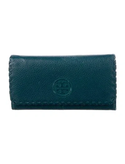 Pre-owned Tory Burch Leather Trifold Wallet In Green