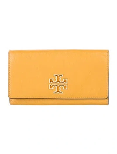 Pre-owned Tory Burch Leather Trifold Wallet In Yellow
