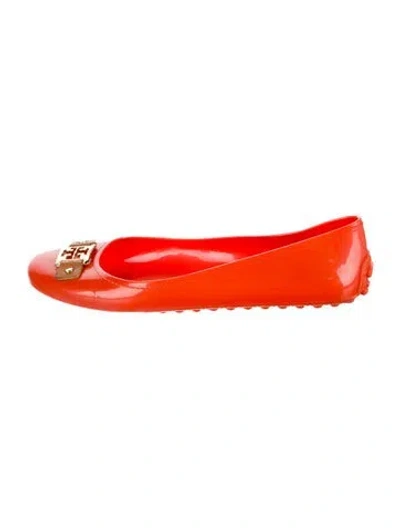 Pre-owned Tory Burch Leather Trim Embellishment Ballet Flats In Orange