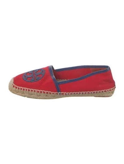 Pre-owned Tory Burch Leather Trim Embellishment Espadrilles In Red
