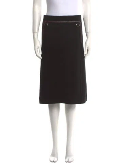 Pre-owned Tory Burch Leather Trim Embellishment Knee-length Skirt In Black