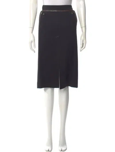 Pre-owned Tory Burch Leather Trim Embellishment Knee-length Skirt In Black