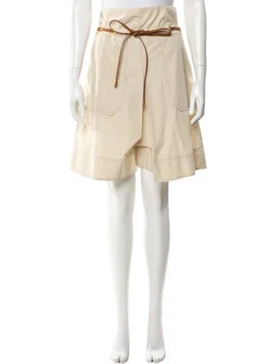 Pre-owned Tory Burch Leather Trim Embellishment Knee-length Skirt In Neutral