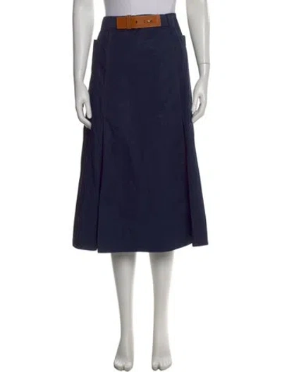 Pre-owned Tory Burch Leather Trim Embellishment Midi Length Skirt In Blue