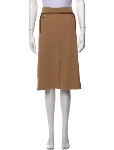 Pre-owned Tory Burch Leather Trim Embellishment Midi Length Skirt In Brown