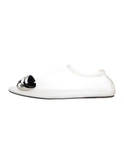 Pre-owned Tory Burch Leather Trim Embellishment Mules In White