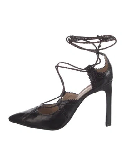 Pre-owned Tory Burch Leather T-strap Pumps In Black