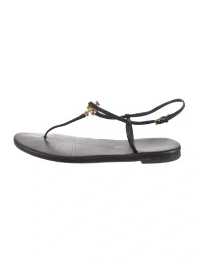 Pre-owned Tory Burch Leather T-strap Sandals In Black
