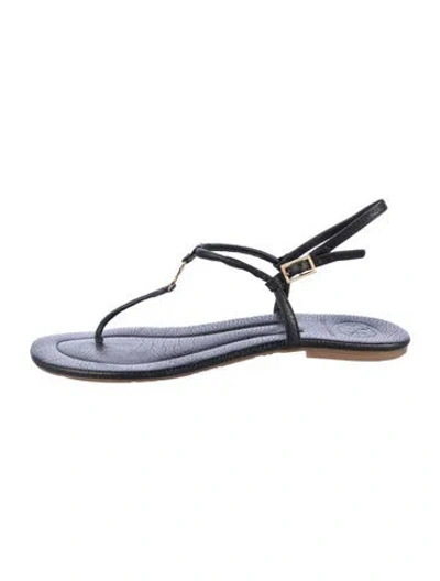 Pre-owned Tory Burch Leather T-strap Sandals In Blue