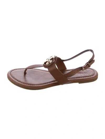 Pre-owned Tory Burch Leather T-strap Sandals In Brown