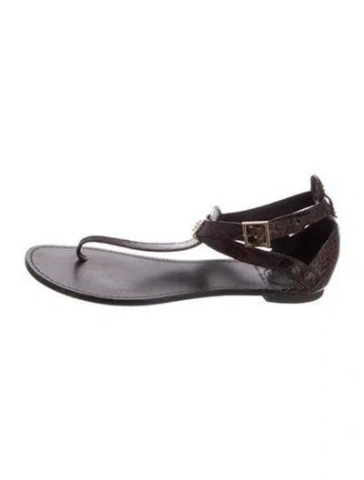 Pre-owned Tory Burch Leather T-strap Sandals In Brown