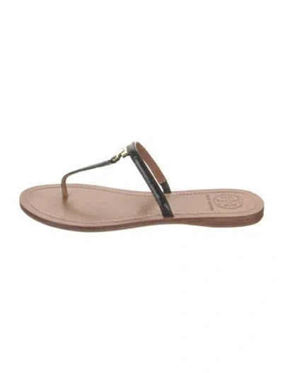 Pre-owned Tory Burch Leather T-strap Sandals In Neutral