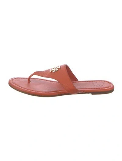 Pre-owned Tory Burch Leather T-strap Sandals In Red