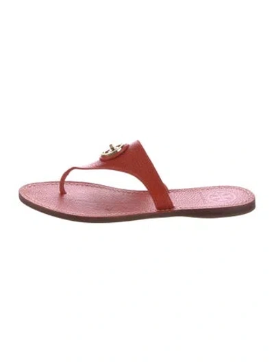 Pre-owned Tory Burch Leather T-strap Sandals In Red