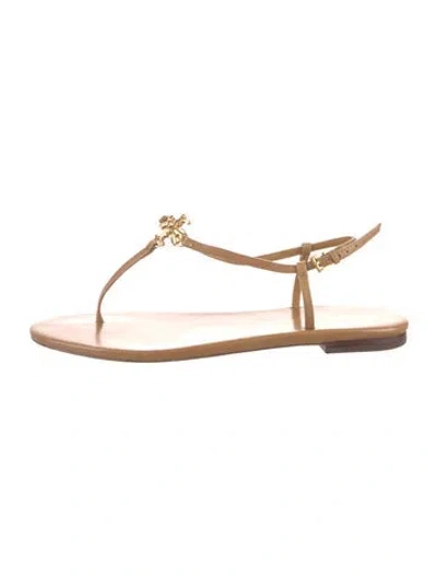 Pre-owned Tory Burch Leather T-strap Sandals In Yellow
