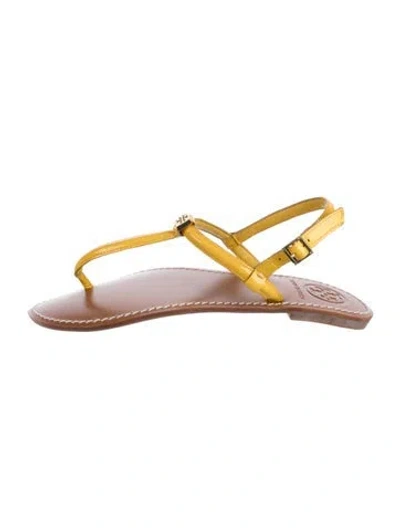 Pre-owned Tory Burch Leather T-strap Sandals In Yellow