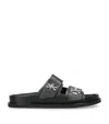 Tory Burch T Lock Slide Sandals With Logo Embellishment In Black