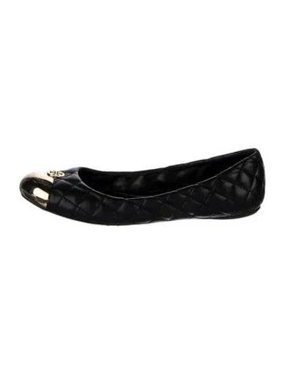 Pre-owned Tory Burch Leather Tweed Pattern Ballet Flats In Multi