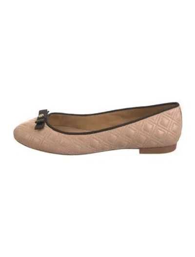 Pre-owned Tory Burch Leather Tweed Pattern Ballet Flats In Neutral