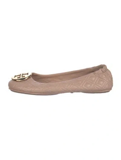 Pre-owned Tory Burch Leather Tweed Pattern Ballet Flats In Pink