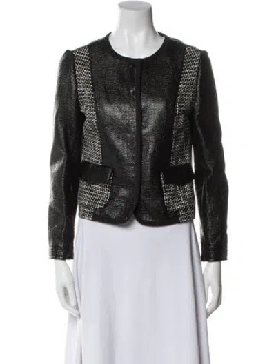 Pre-owned Tory Burch Leather Tweed Pattern Evening Jacket In Multi