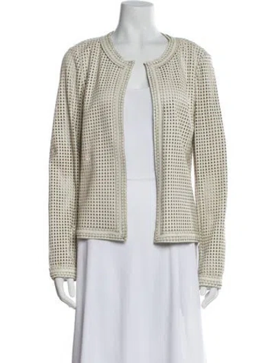 Pre-owned Tory Burch Leather Tweed Pattern Evening Jacket In Neutral
