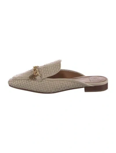 Pre-owned Tory Burch Leather Tweed Pattern Mules In Neutrals