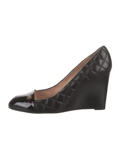Pre-owned Tory Burch Leather Tweed Pattern Pumps In Black