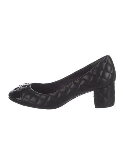 Pre-owned Tory Burch Leather Tweed Pattern Pumps In Blue