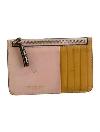 Pre-owned Tory Burch Leather Tweed Pattern Wallet In Pink/yellow