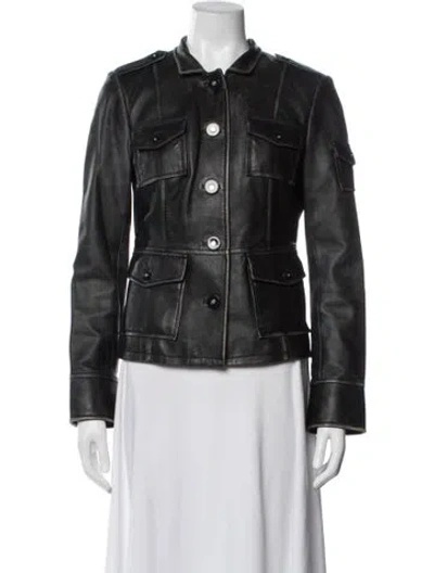 Pre-owned Tory Burch Leather Utility Jacket In Black