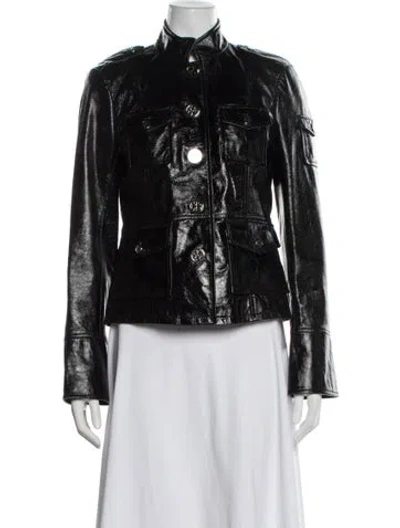 Pre-owned Tory Burch Leather Utility Jacket In Black