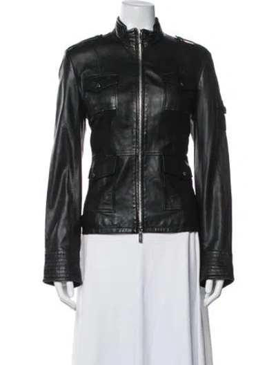 Pre-owned Tory Burch Leather Utility Jacket In Black