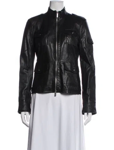 Pre-owned Tory Burch Leather Utility Jacket In Black